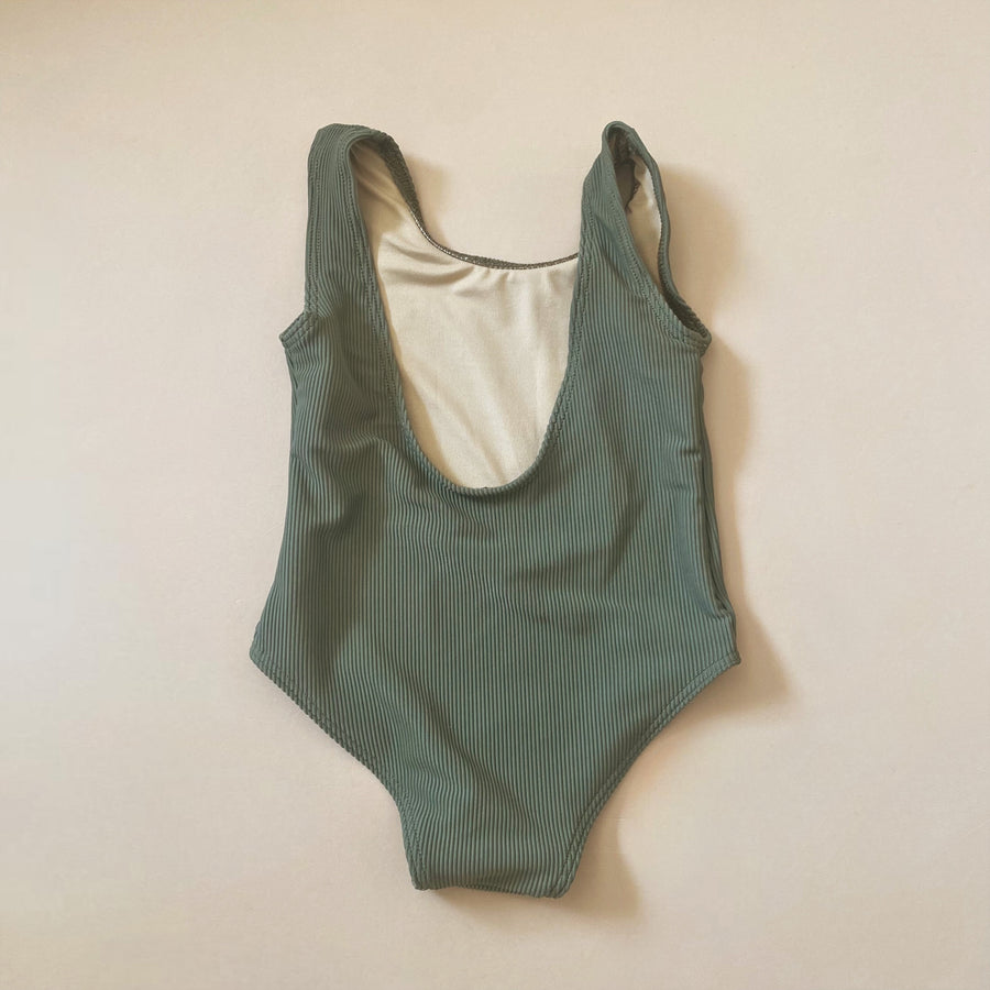 Scoop Back One Piece Swimsuit, Sage Ribbed