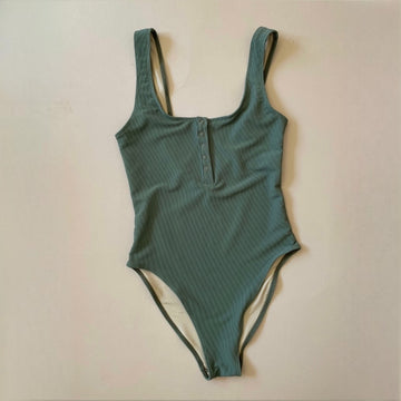 Women's Snap One Piece Swimsuit, Sage Ribbed (NEW Pattern!)