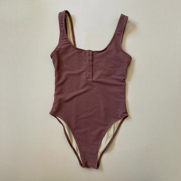 Women's Snap One Piece Swimsuit, Mulberry Ribbed (NEW Pattern!)