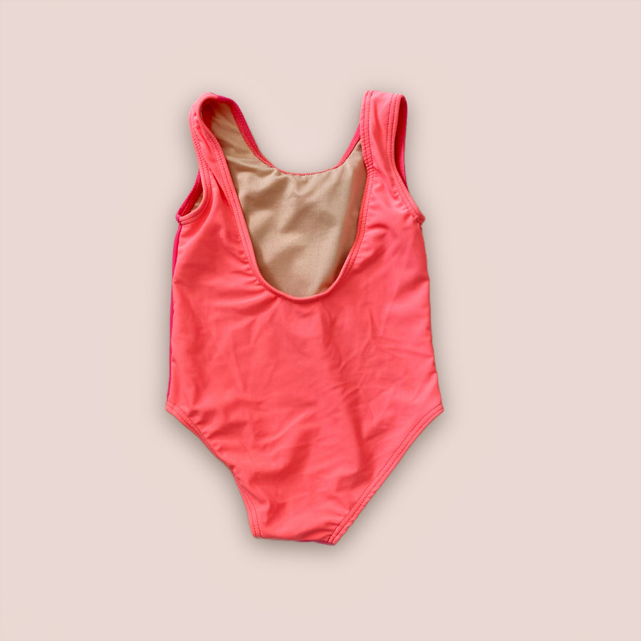 Colorblock Scoop Back One Piece Swimsuit, Hot Pink & Guava