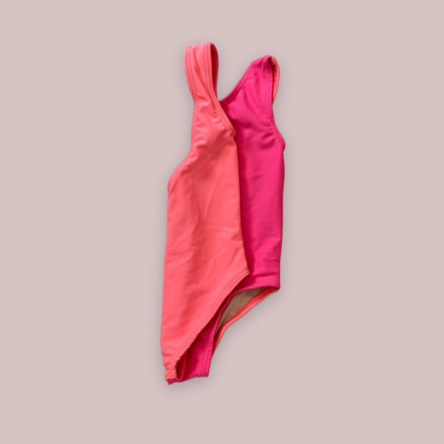 Colorblock Scoop Back One Piece Swimsuit, Hot Pink & Guava